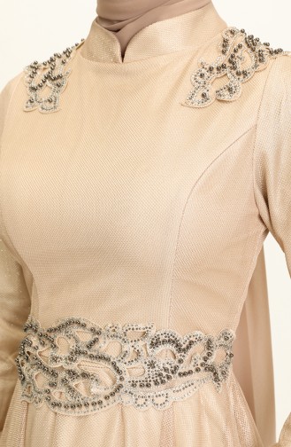 Beige Hijab Evening Dress 2028-02