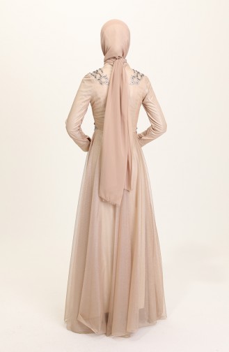 Beige Hijab Evening Dress 2028-02