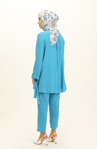 Büzgülü Tunik Pantolon İkili Takım 0199-03 Mavi