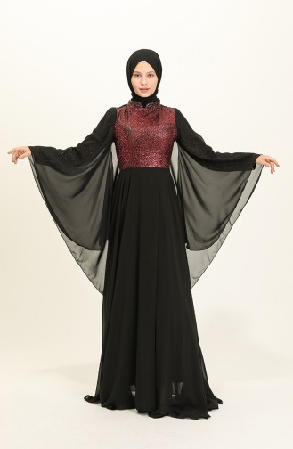 Weinrot Hijab-Abendkleider 2037-03