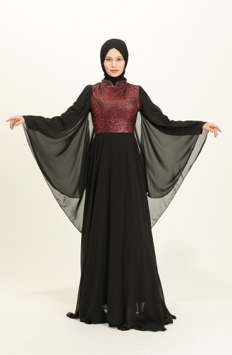 Claret Red Hijab Evening Dress 2037-03