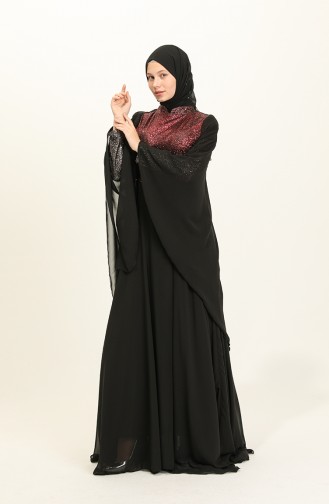 Claret Red Hijab Evening Dress 2037-03