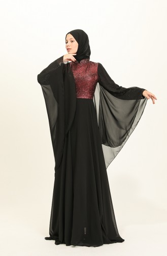 Claret Red Hijab Evening Dress 2037-03
