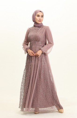 Powder Hijab Evening Dress 5696-01