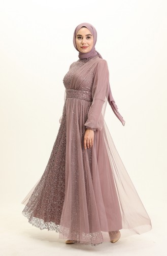 Powder Hijab Evening Dress 5696-01