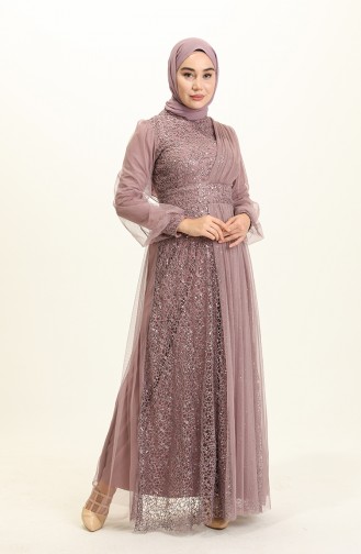 Powder Hijab Evening Dress 5696-01