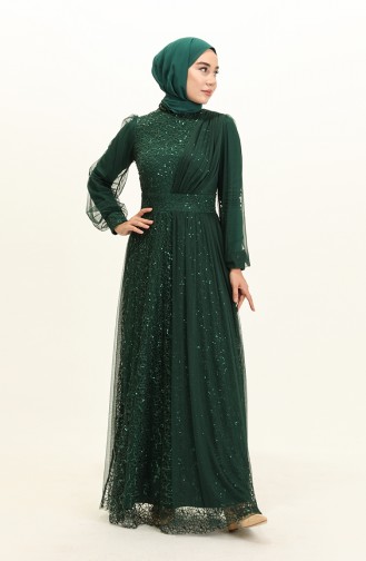 Emerald Green Hijab Evening Dress 5696-02
