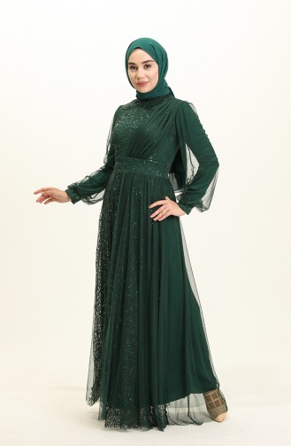 Emerald Green Hijab Evening Dress 5696-02