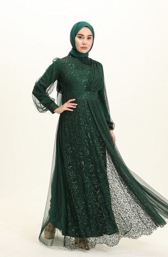 Emerald Green Hijab Evening Dress 5696-02