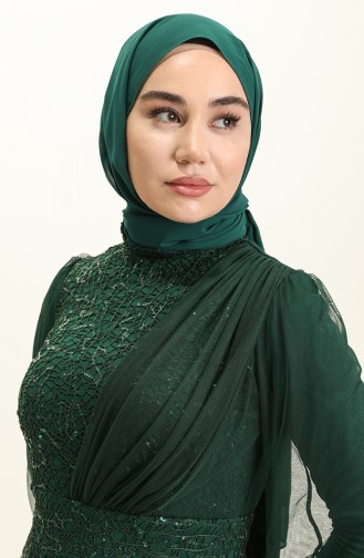 Emerald Green Hijab Evening Dress 5696-02