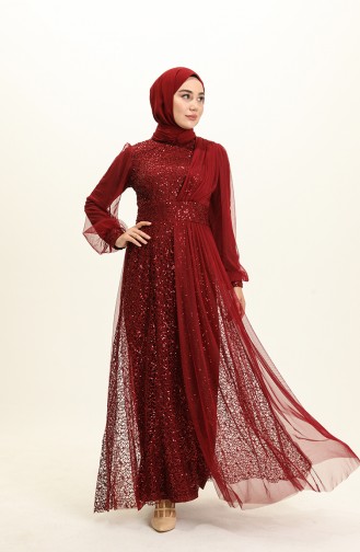 Claret Red Hijab Evening Dress 5696-03