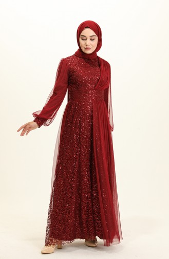 Weinrot Hijab-Abendkleider 5696-03