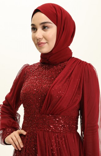 Weinrot Hijab-Abendkleider 5696-03