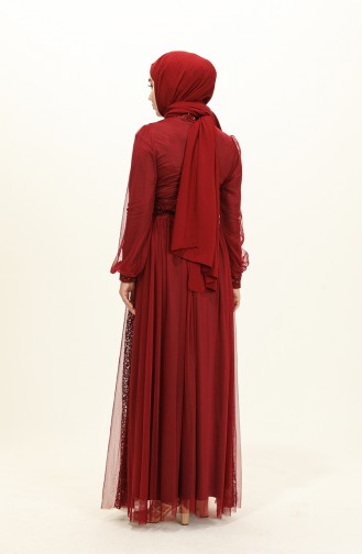 Claret Red Hijab Evening Dress 5696-03