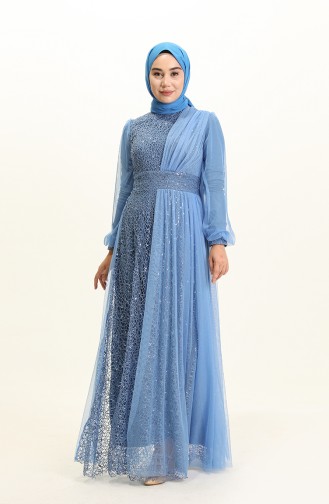 Indigo Hijab Evening Dress 5696-05