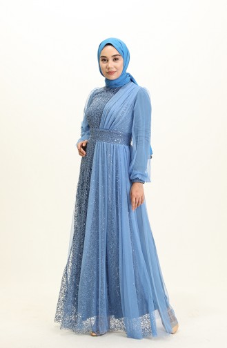 Indigo Hijab Evening Dress 5696-05