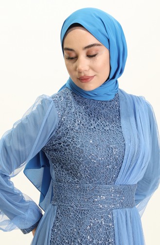 Indigo Hijab Evening Dress 5696-05