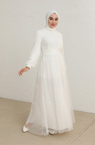 White Hijab Evening Dress 5696-04