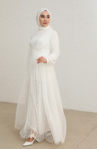 White Hijab Evening Dress 5696-04