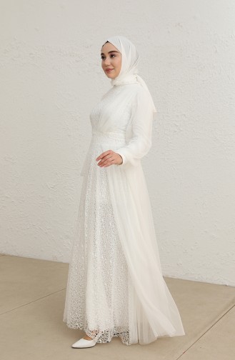 White Hijab Evening Dress 5696-04