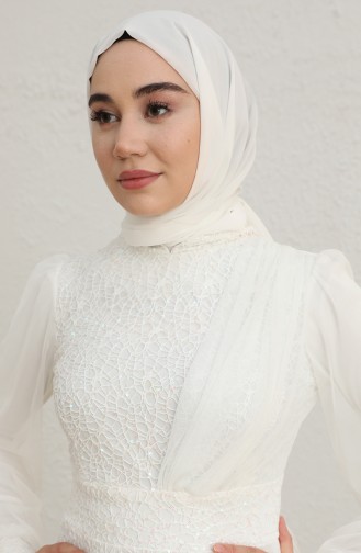 White Hijab Evening Dress 5696-04