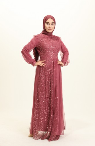 Dusty Rose Hijab Evening Dress 5696-06
