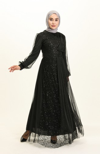 Black Hijab Evening Dress 5696-07