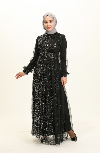 Black Hijab Evening Dress 5696-08