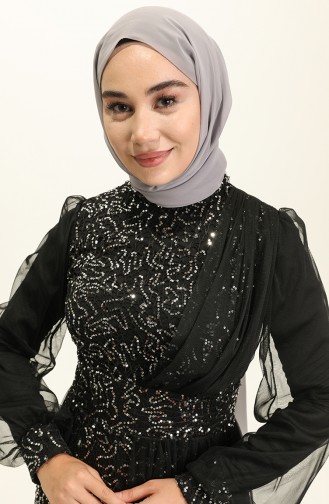 Black Hijab Evening Dress 5696-08