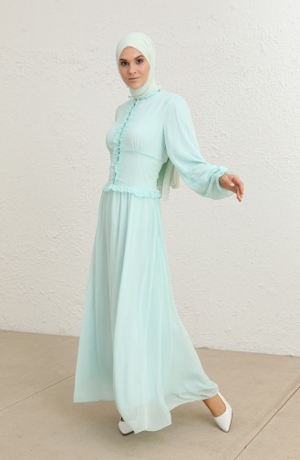 Robe de Soirée Boutonnée 8107-04 Vert Menthe 8107-04