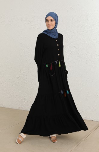 Shirred Viscose Dress 0002-01 Black 0002-01