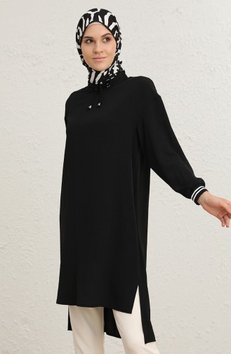 Aerobin Kumaş Ribanalı Asimetrik Tunik 2179-07 Siyah