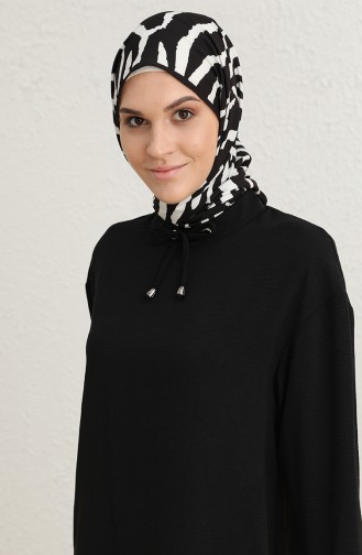 Aerobin Kumaş Ribanalı Asimetrik Tunik 2179-07 Siyah