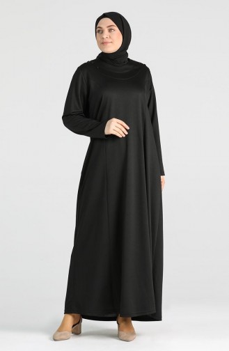 Kadın Büyük Beden Düğme Detaylı Tesettür Elbise 4744 Siyah