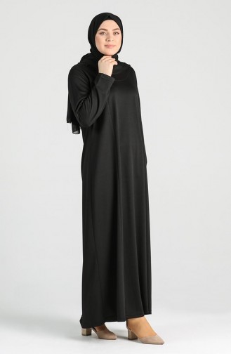 Kadın Büyük Beden Düğme Detaylı Tesettür Elbise 4744 Siyah