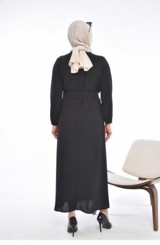 Kadın Büyük Beden Robalı Kemerli Elbise 8177 Siyah