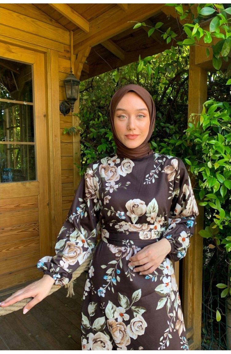Brown Hijab Dress 001601 Sefamerve