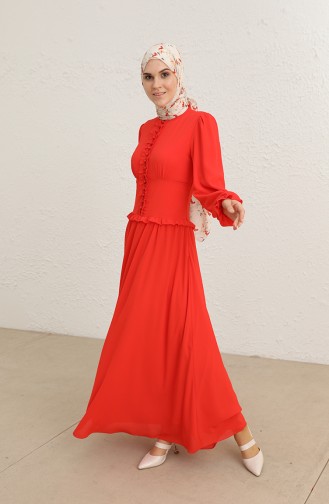 فستان سهرة بأزرار أمامية لون زهرة الرمان 8107-07