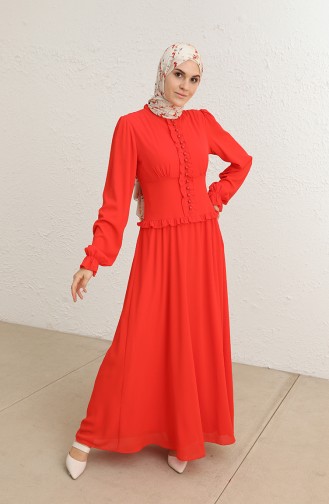 فستان سهرة بأزرار أمامية لون زهرة الرمان 8107-07