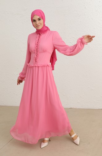 Robe de Soirée à Boutons 8107-10 Rose 8107-10