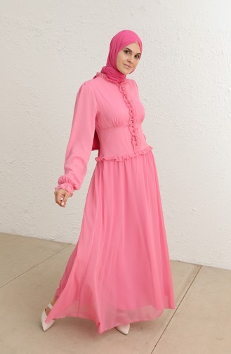 Robe de Soirée à Boutons 8107-10 Rose 8107-10