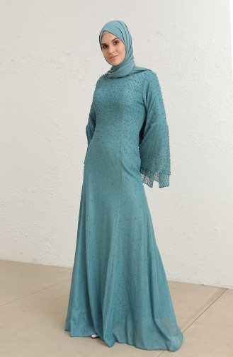 Turquoise Hijab Evening Dress 1017-01