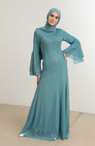 Turquoise Hijab Evening Dress 1017-01