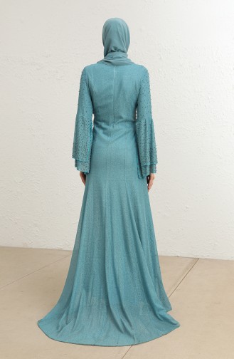 Turquoise Hijab Evening Dress 1017-01