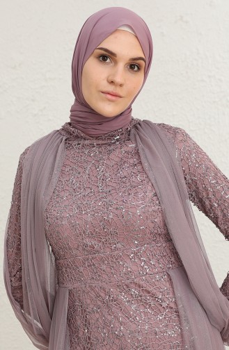 Payetli Abiye Elbise 5519-10 Koyu Lila