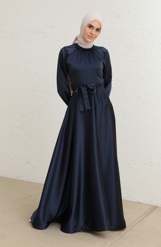 Navy Blue Hijab Evening Dress 5758-01