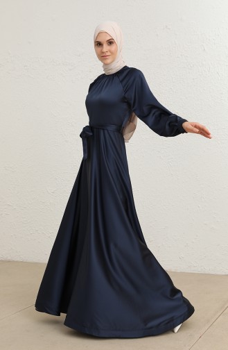 Navy Blue Hijab Evening Dress 5758-01