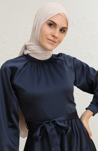 Navy Blue İslamitische Avondjurk 5758-01