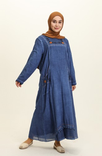 Şile Bezi Nakışlı Elbise 0004-03 Lacivert