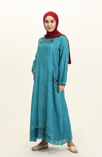 Şile Fabric Embroidered Dress 0004-05 Turquoise 0004-05